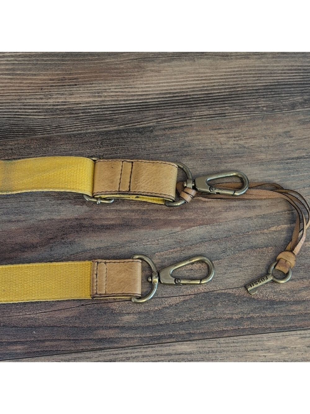 Fossil Yellow and Tan Leather Strap with Metal Clasps for Crossbody - Picture 5 of 7
